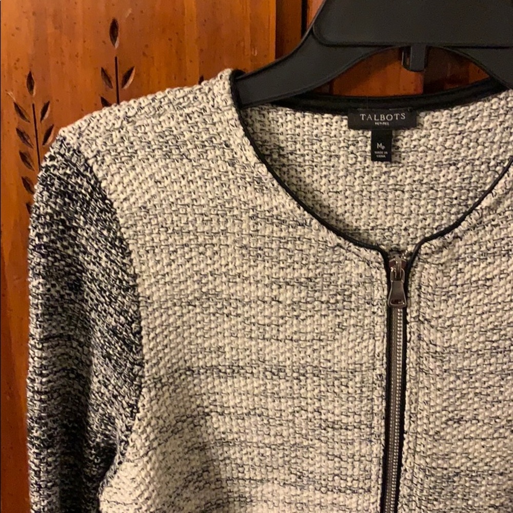 Talbots Gray Silver Zip Up Jacket Medium Petite - image 3
